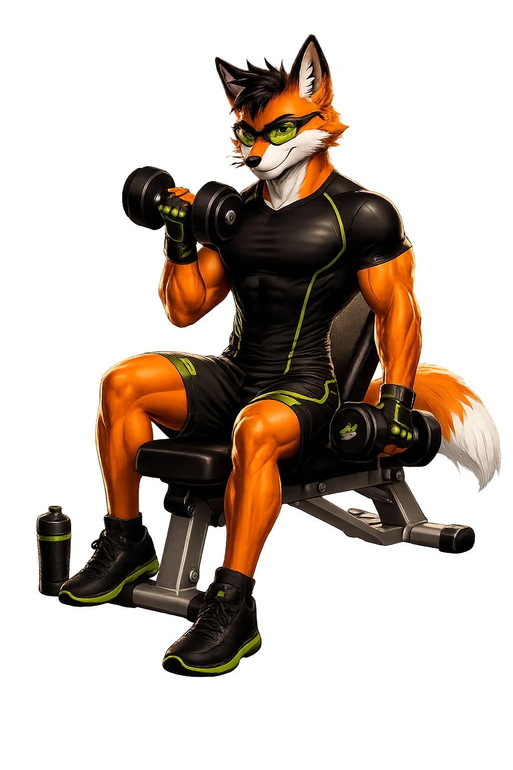 Mascote Foxfit Aluno Treinando